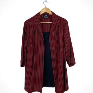 Maggie Barnes Womens Red Striped Button Blouse Size 0X/L Short Sleeves Casual